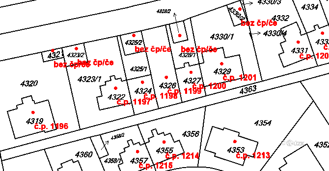 Záběhlice 1199, Praha na parcele st. 4326 v KÚ Záběhlice, Katastrální mapa