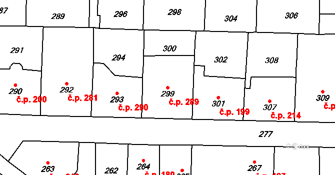Vršovice 289, Praha na parcele st. 299 v KÚ Vršovice, Katastrální mapa
