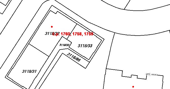 Strašnice 1760, Praha na parcele st. 3118/33 v KÚ Strašnice, Katastrální mapa