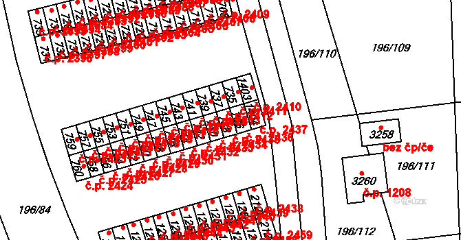 Sezimovo Ústí 2435 na parcele st. 738 v KÚ Sezimovo Ústí, Katastrální mapa