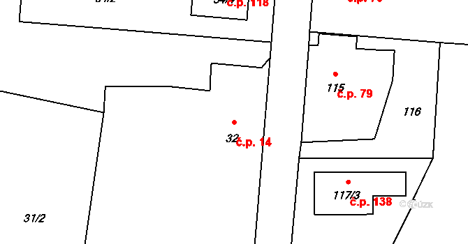 Stará Lípa 14, Česká Lípa na parcele st. 32 v KÚ Stará Lípa, Katastrální mapa