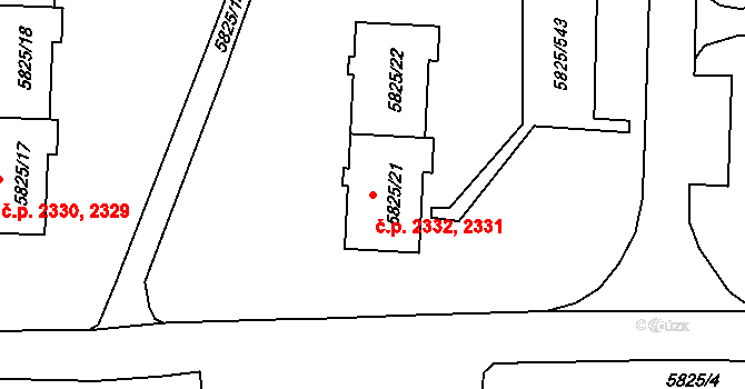 Česká Lípa 2331,2332 na parcele st. 5825/21 v KÚ Česká Lípa, Katastrální mapa
