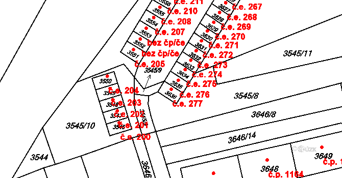Jirkov 277 na parcele st. 3636 v KÚ Jirkov, Katastrální mapa