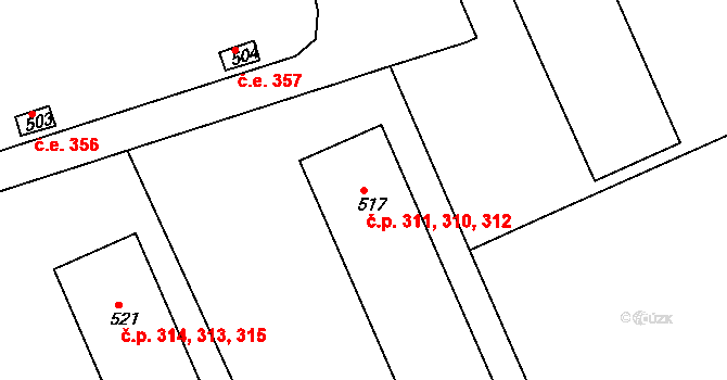 Mokrá 310,311,312, Mokrá-Horákov na parcele st. 517 v KÚ Mokrá u Brna, Katastrální mapa