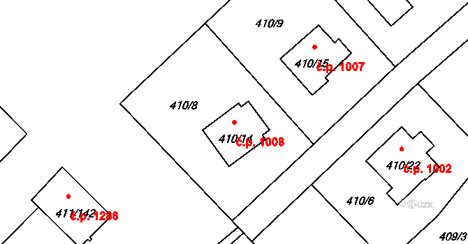 Ráj 1008, Karviná na parcele st. 410/14 v KÚ Ráj, Katastrální mapa