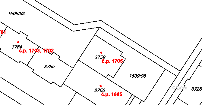 Bolevec 1705, Plzeň na parcele st. 3759 v KÚ Bolevec, Katastrální mapa