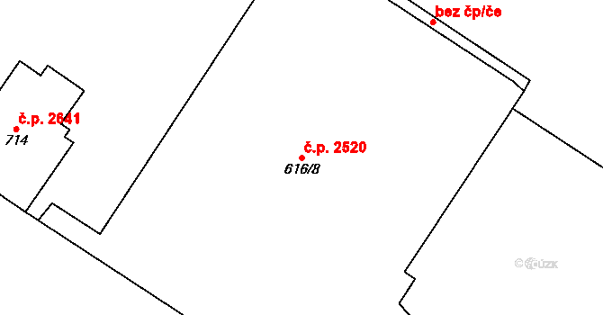 Východní Předměstí 2520, Plzeň na parcele st. 616/8 v KÚ Plzeň, Katastrální mapa