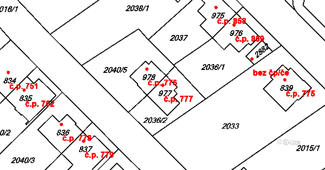 Ústí nad Orlicí 777 na parcele st. 977 v KÚ Ústí nad Orlicí, Katastrální mapa
