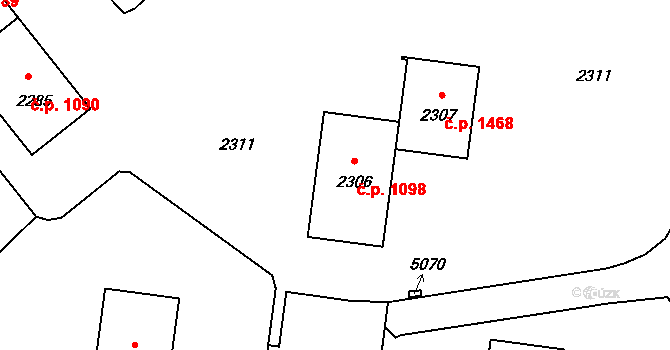Město 1098, Havířov na parcele st. 2306 v KÚ Havířov-město, Katastrální mapa