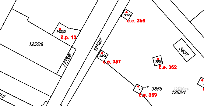 Pražské Předměstí 357, Hradec Králové na parcele st. 3854 v KÚ Pražské Předměstí, Katastrální mapa