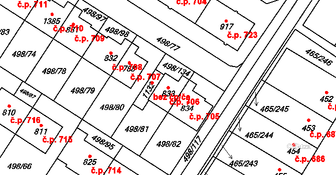 Přímětice 706, Znojmo na parcele st. 833 v KÚ Přímětice, Katastrální mapa