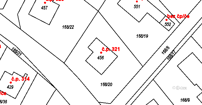 Sedlec 321, Sedlec-Prčice na parcele st. 456 v KÚ Sedlec u Votic, Katastrální mapa