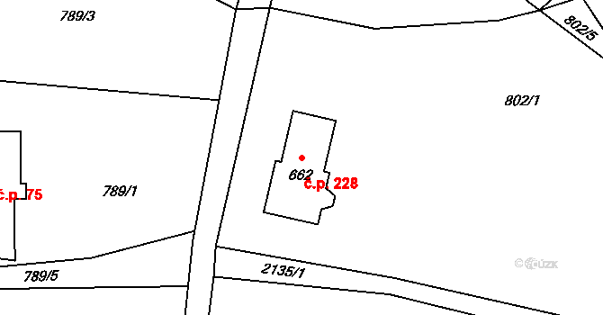 Alšovice 228, Pěnčín na parcele st. 662 v KÚ Alšovice, Katastrální mapa