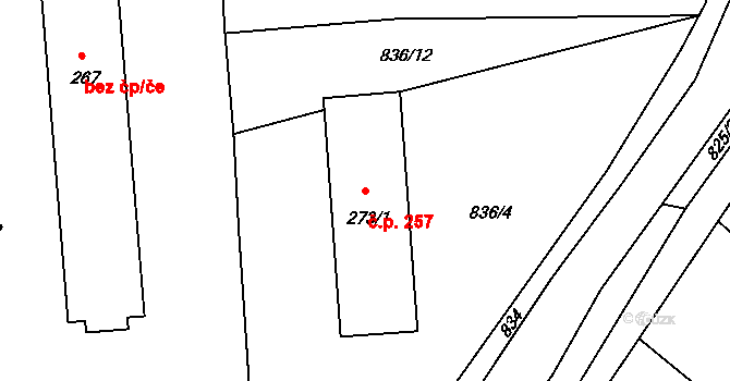 Bohdíkov 257 na parcele st. 273/1 v KÚ Dolní Bohdíkov, Katastrální mapa