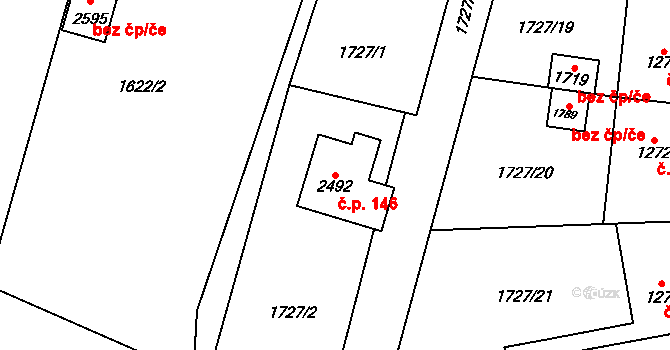 Uničov 146 na parcele st. 2492 v KÚ Uničov, Katastrální mapa