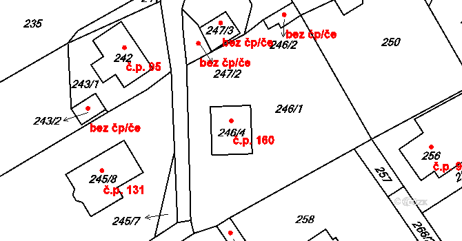 Valtířov 160, Velké Březno na parcele st. 246/4 v KÚ Valtířov nad Labem, Katastrální mapa