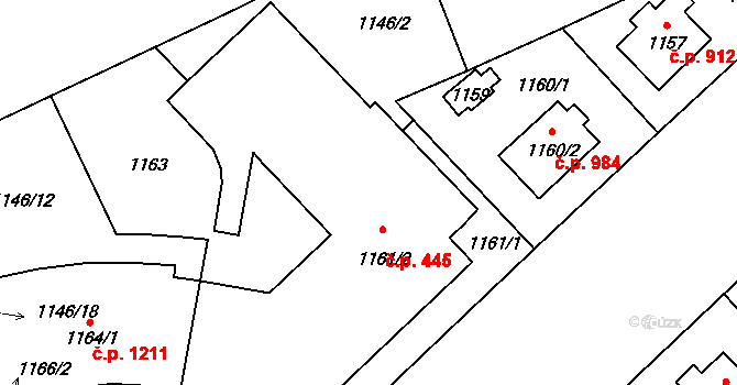 Suchdol 445, Praha na parcele st. 1161/2 v KÚ Suchdol, Katastrální mapa