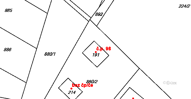 Bojetice 98, Dobrovice na parcele st. 191 v KÚ Bojetice, Katastrální mapa