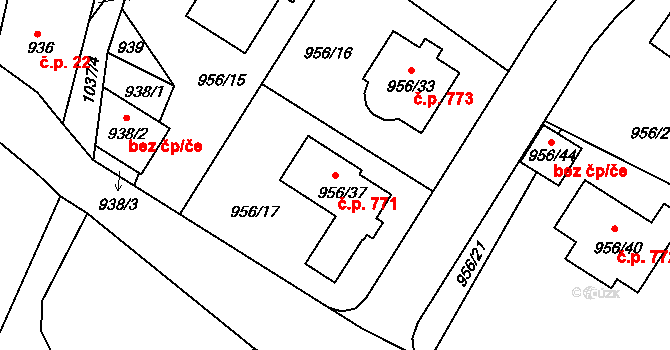 Srubec 771 na parcele st. 956/37 v KÚ Srubec, Katastrální mapa