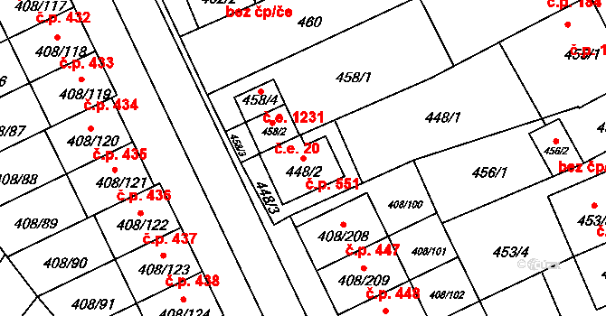 Dobšice 551 na parcele st. 448/2 v KÚ Dobšice u Znojma, Katastrální mapa