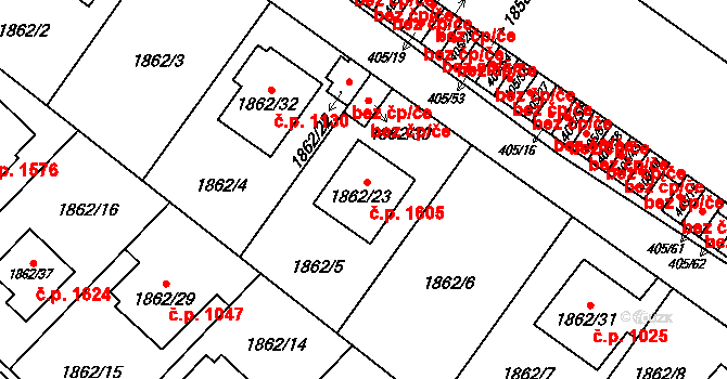 Radotín 1605, Praha na parcele st. 1862/23 v KÚ Radotín, Katastrální mapa