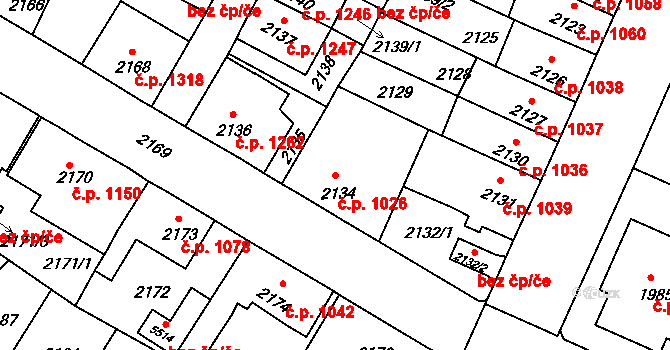 Předměstí 1026, Litoměřice na parcele st. 2134 v KÚ Litoměřice, Katastrální mapa
