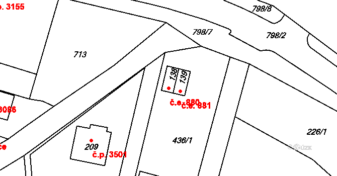 Znojmo 880 na parcele st. 138 v KÚ Znojmo-Hradiště, Katastrální mapa