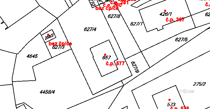 Slavičín 577 na parcele st. 657 v KÚ Slavičín, Katastrální mapa