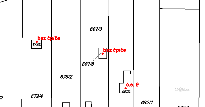 Holešov 41063694 na parcele st. 681/8 v KÚ Všetuly, Katastrální mapa