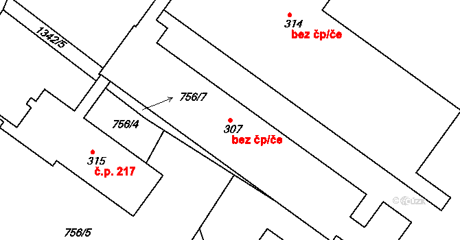 Velké Kunětice 43337694 na parcele st. 307 v KÚ Velké Kunětice, Katastrální mapa