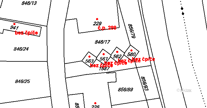 Hanušovice 44871694 na parcele st. 561 v KÚ Hanušovice, Katastrální mapa