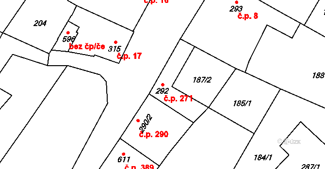 Švábenice 271 na parcele st. 292 v KÚ Švábenice, Katastrální mapa