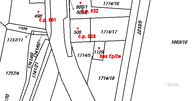 Lišov 46925694 na parcele st. 1129 v KÚ Lišov, Katastrální mapa