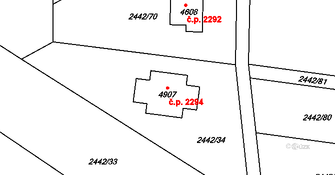Rožnov pod Radhoštěm 2294 na parcele st. 4907 v KÚ Rožnov pod Radhoštěm, Katastrální mapa