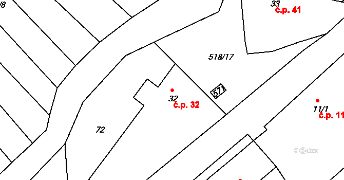 Synčany 32, Rosice na parcele st. 32 v KÚ Synčany, Katastrální mapa