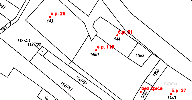 Chlum 115, Hlinsko na parcele st. 145/1 v KÚ Chlum u Hlinska, Katastrální mapa