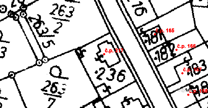 Bernartice 217 na parcele st. 236 v KÚ Bernartice u Milevska, Katastrální mapa