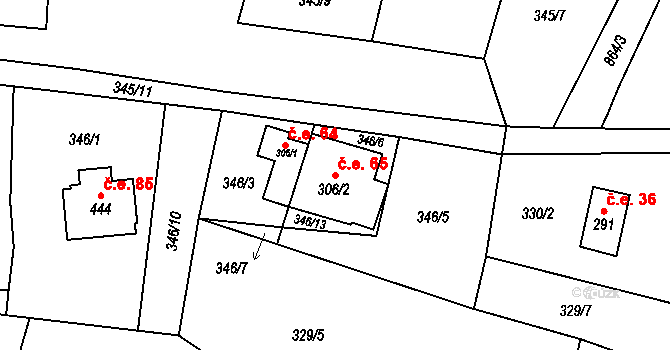 Čenkovice 65 na parcele st. 306/2 v KÚ Čenkovice, Katastrální mapa