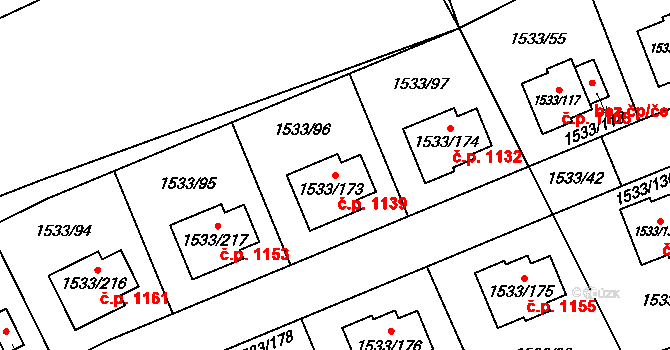 Řeporyje 1139, Praha na parcele st. 1533/173 v KÚ Řeporyje, Katastrální mapa