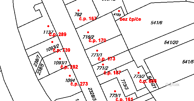 Beroun-Závodí 173, Beroun na parcele st. 771/1 v KÚ Beroun, Katastrální mapa