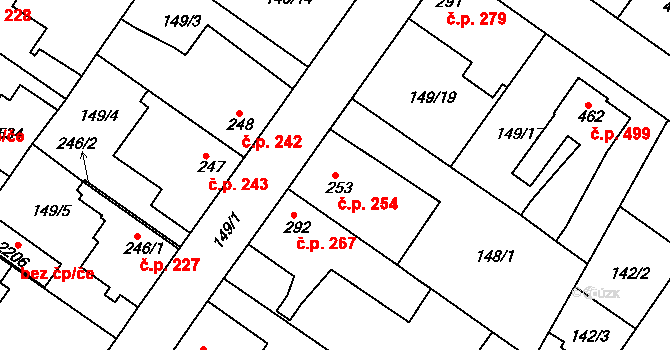 Neratovice 254 na parcele st. 253 v KÚ Neratovice, Katastrální mapa