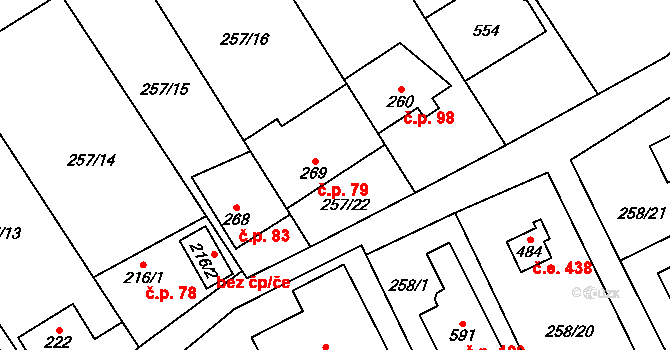 Černolice 79 na parcele st. 269 v KÚ Černolice, Katastrální mapa