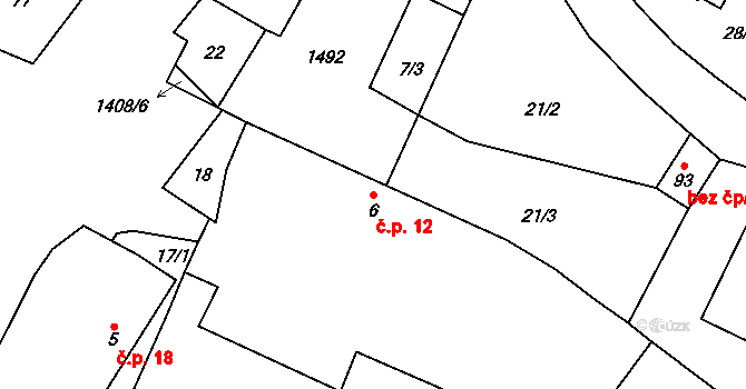 Řevnov 12, Chotoviny na parcele st. 6/1 v KÚ Řevnov, Katastrální mapa