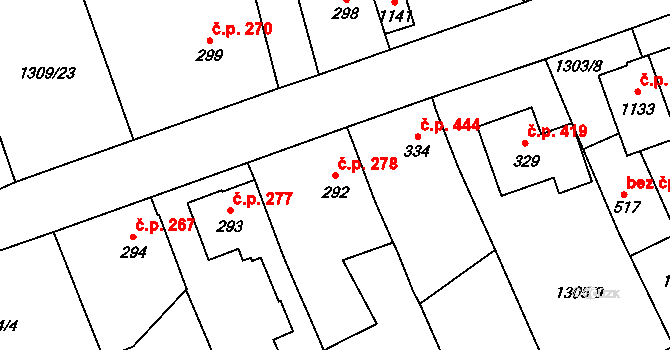 Holýšov 278 na parcele st. 292 v KÚ Holýšov, Katastrální mapa