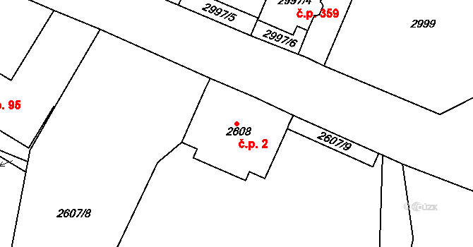 Cihelny 2, Jaroměř na parcele st. 2608 v KÚ Jaroměř, Katastrální mapa