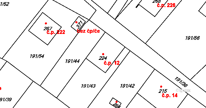 Babí 12, Náchod na parcele st. 224 v KÚ Babí u Náchoda, Katastrální mapa