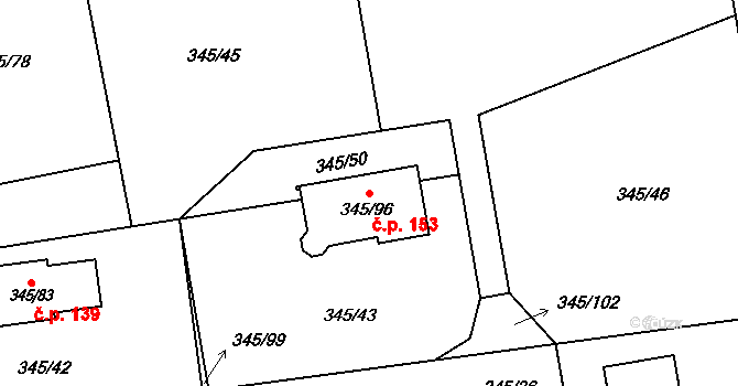 Trubín 153 na parcele st. 345/96 v KÚ Trubín, Katastrální mapa