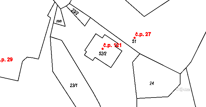Mečichov 121 na parcele st. 52/2 v KÚ Mečichov, Katastrální mapa