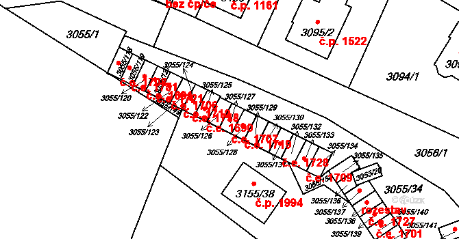 Děčín VI-Letná 1707, Děčín na parcele st. 3055/127 v KÚ Podmokly, Katastrální mapa