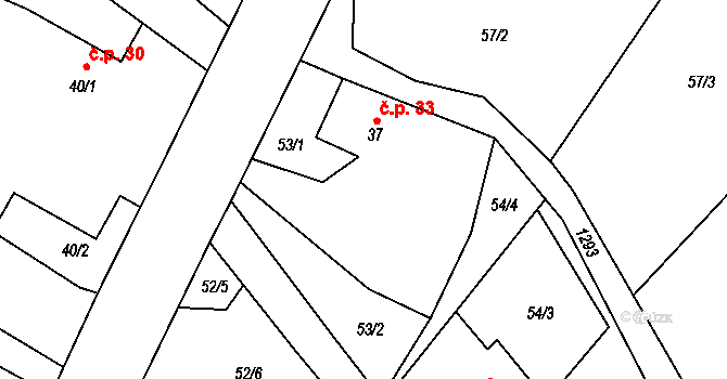 Petřvald 1-Petřvald 33, Petřvald na parcele st. 37 v KÚ Petřvald u Nového Jičína, Katastrální mapa